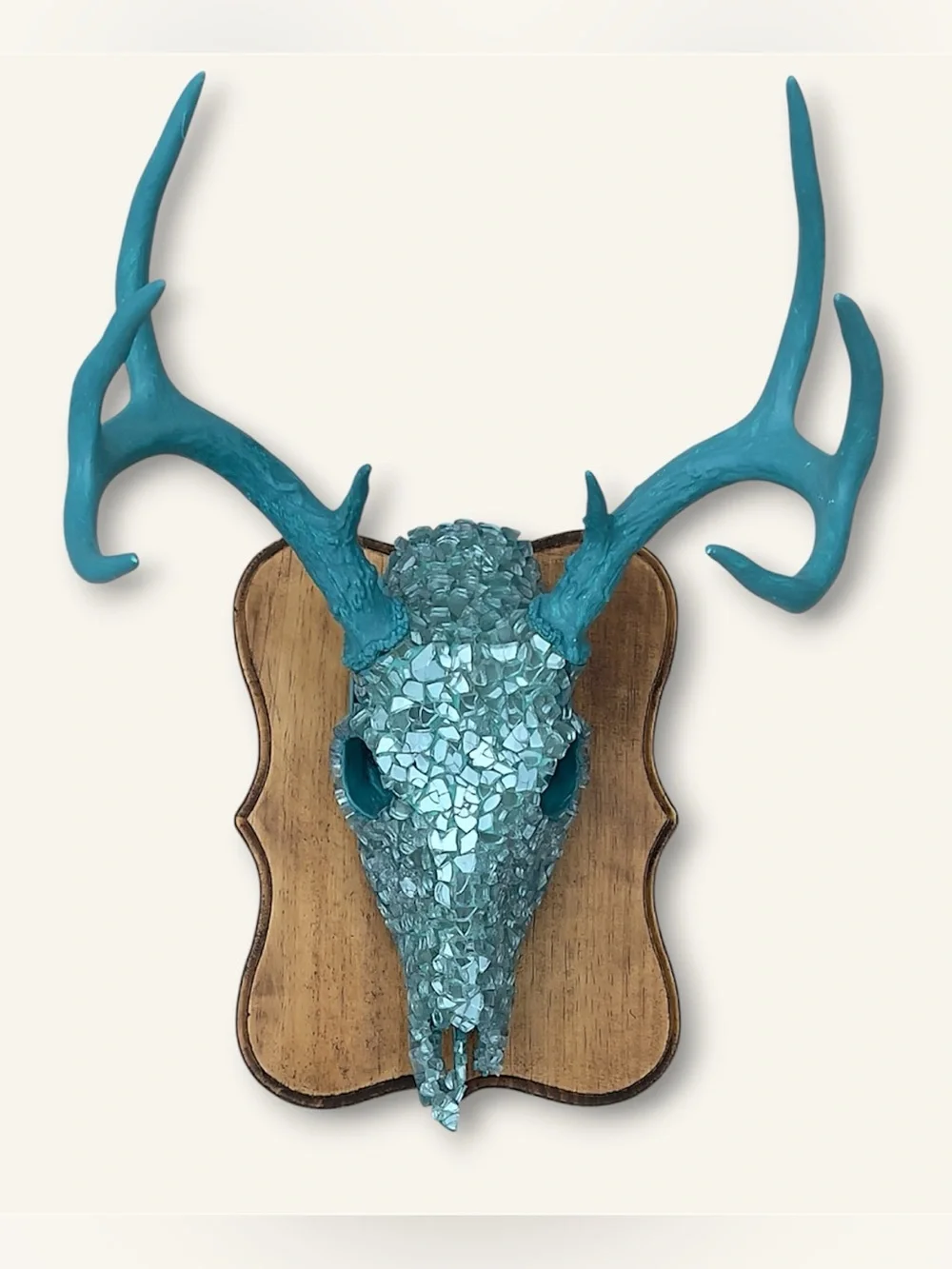 Turquoise Fireglass Bedazzled Deer Skull Wall Art Home Decor Boho taxidermy